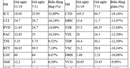 10 cổ phiếu tăng/giảm mạnh nhất sàn HoSE trong tuần qua