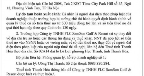 Vừa nhậm chức, Giám đốc FLC Samson Golf & Resort bị tạm hoãn xuất cảnh vì nợ thuế