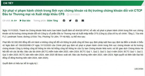 Hai doanh nghiệp bị xử phạt do vi phạm công bố thông tin