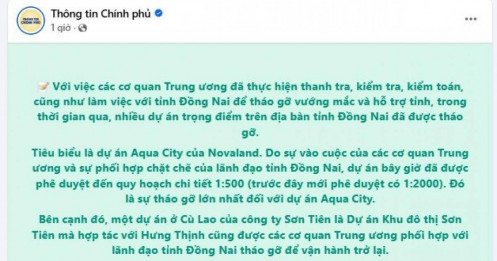 Chính phủ thông tin về bước tháo gỡ vướng mắc quan trọng tại dự án 'sống còn' Aqua City của Novaland