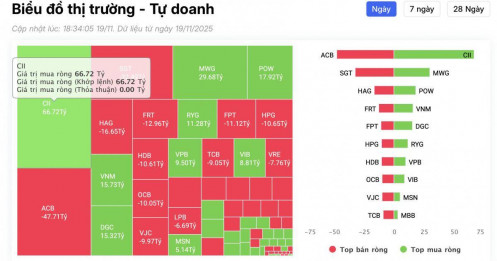 Tự doanh giảm đà bán ròng trong phiên 19/11, ngược chiều gom mạnh một cổ phiếu xây dựng
