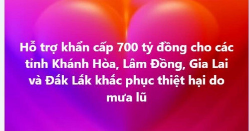 Hỗ trợ khẩn cấp 700 tỷ đồng cho các tỉnh Khánh Hòa, Lâm Đồng, Gia Lai và Đắk Lắk khắc phục thiệt hại do mưa lũ