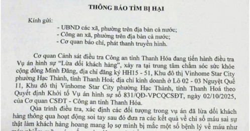 Công an tìm bị hại vụ án lừa dối khách hàng tại trung tâm chăm sóc sức khỏe