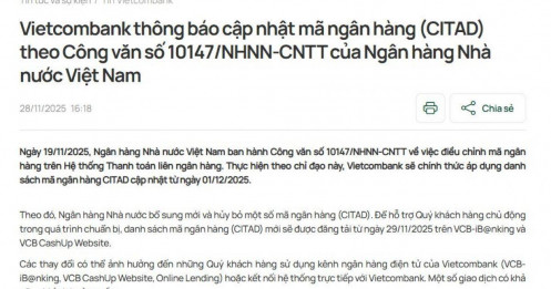 Vietcombank phát thông báo quan trọng tới toàn bộ khách hàng