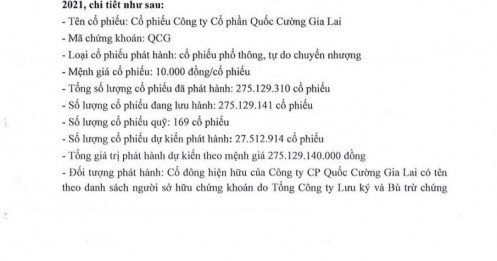 QCG sắp phát hành hơn 27 triệu cổ phiếu trả cổ tức năm 2021