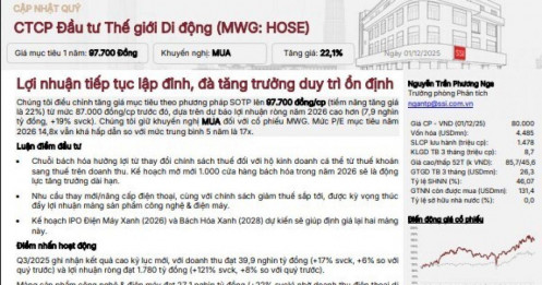 SSI nâng dự báo cho MWG, lợi nhuận quý 4 dự kiến tăng gấp đôi lên 1.700 tỷ đồng