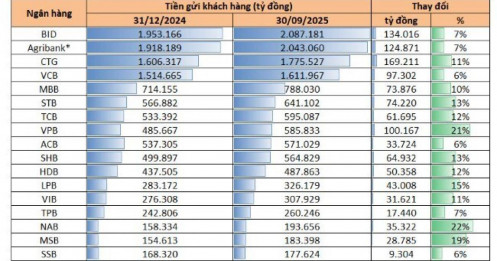 70% tiền gửi đổ vào 10 ngân hàng lớn