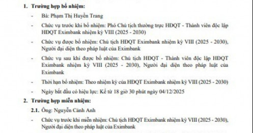 Eximbank kiện toàn bộ máy, bầu chủ tịch mới