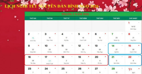 Lịch nghỉ Tết Dương lịch 2026 và chi tiết các ngày lễ, Tết khác trong năm