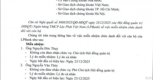 Ông Nguyễn Đức Thuỵ thôi làm Chủ tịch HĐQT LPBank (LPB)