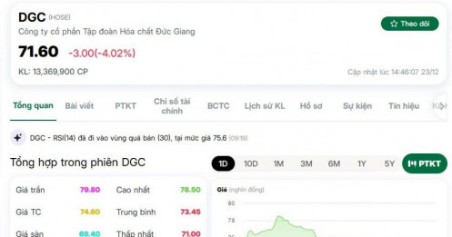 Vì sao cổ phiếu DGC bị bán mạnh khi hàng bắt đáy về tài khoản?