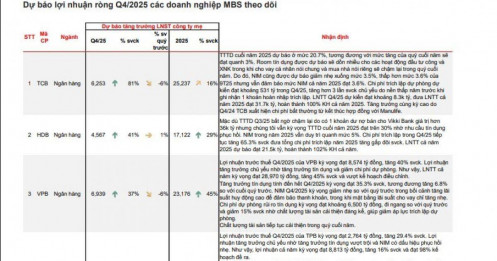 TCB, HDB, VPB, TPB dẫn dắt tăng trưởng lợi nhuận quý IV
