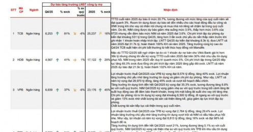 4 ngân hàng được dự báo tăng trưởng lợi nhuận quý 4 trên 30%