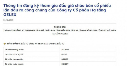 IPO Hạ tầng GELEX: Hơn 170 nhà đầu tư tham gia, tổ chức ngoại đăng ký mua 16,4 triệu cổ phần