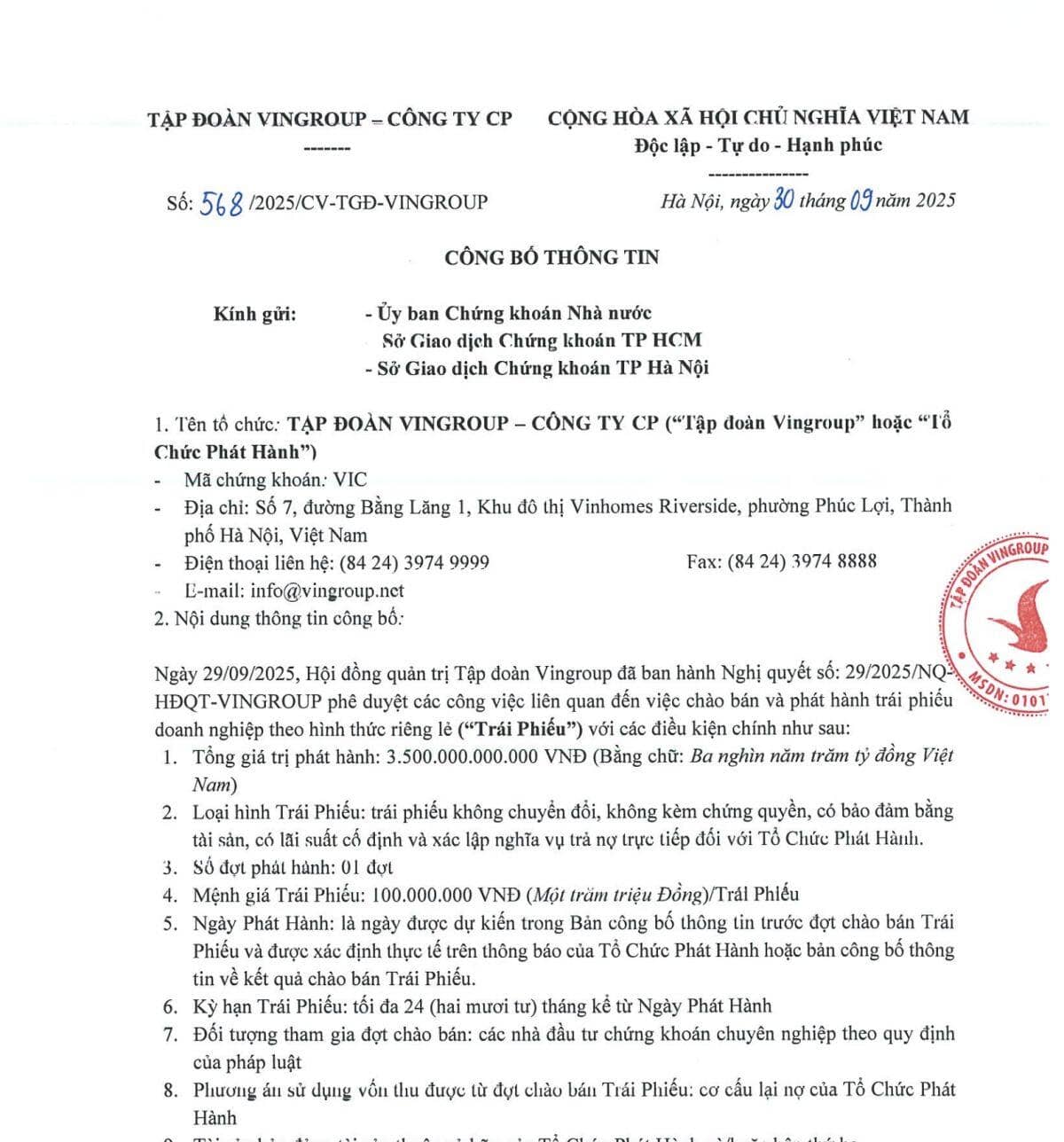 Vingroup phát hành thêm 3.500 tỷ đồng trái phiếu để tái cơ cấu nợ