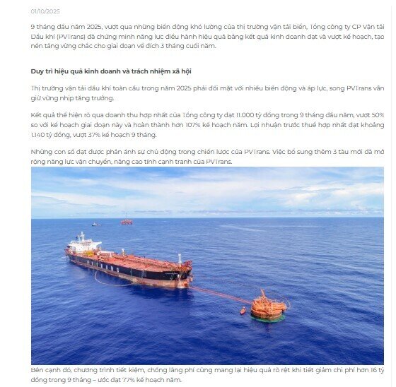 PVTrans (PVT) báo lãi 9 tháng trên 1.100 tỷ đồng