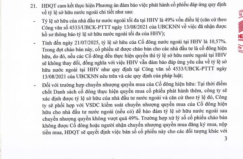 HHV chốt phương án chào bán gần 50 triệu cổ phiếu cho cổ đông