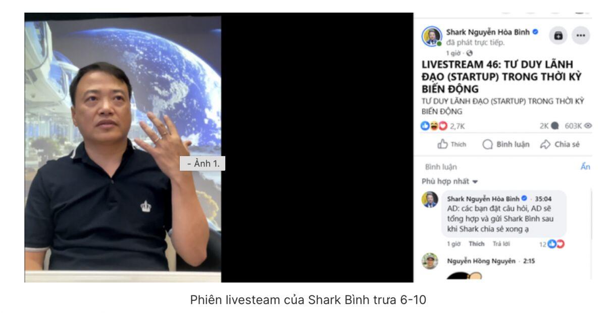 Shark Bình livestream trưa 6-10, kể chuyện sắp phá sản nhiều lần