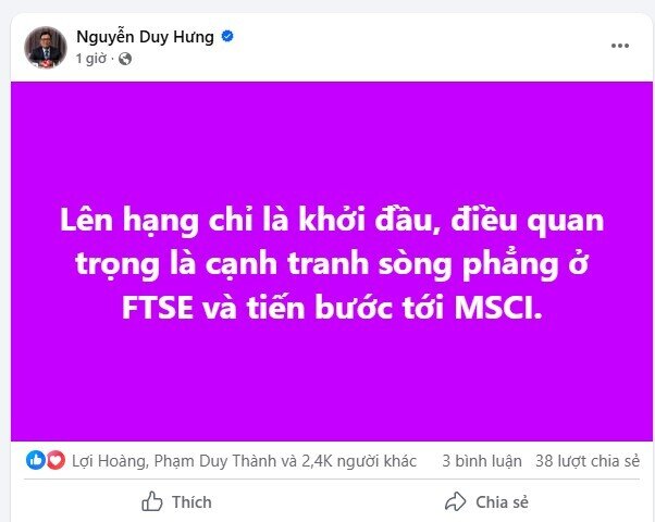 Chủ tịch SSI: Lên hạng chỉ là khởi đầu, điều quan trọng là cạnh tranh sòng phẳng ở FTSE và tiến bước tới MSCI