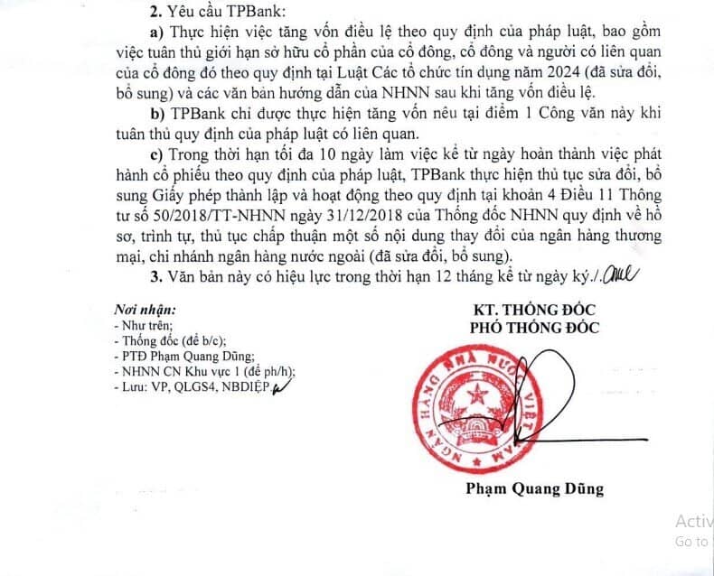 Một ngân hàng được NHNN chấp thuận tăng vốn điều lệ thêm hơn 1.300 tỷ đồng