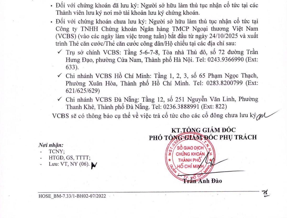 Vietcombank lăn chốt trả cổ tức bằng tiền mặt vào 24/10