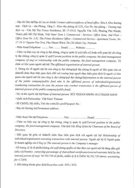 Cổ đông lớn của NVL đăng ký bán hơn 2 triệu cổ phiếu