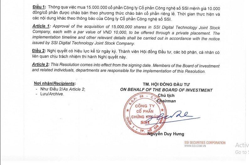 SSI muốn rót thêm hàng trăm tỷ, tăng vốn cho công ty tài sản số