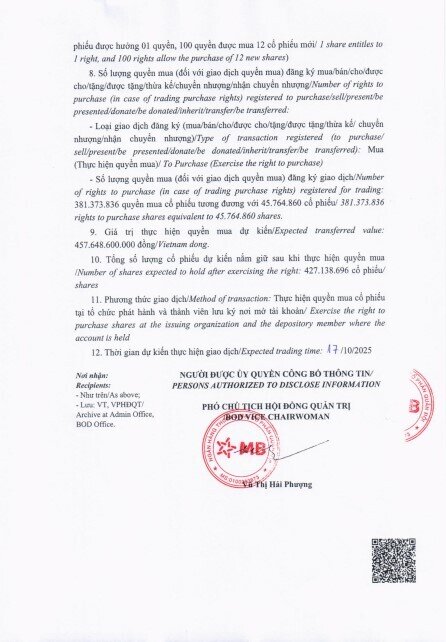 MBB đăng ký mua 45,76 triệu cổ phiếu chào bán của MBS