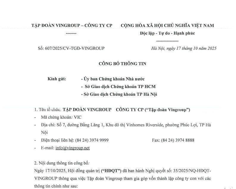 Vingroup sẽ có thêm công ty con vốn nghìn tỷ