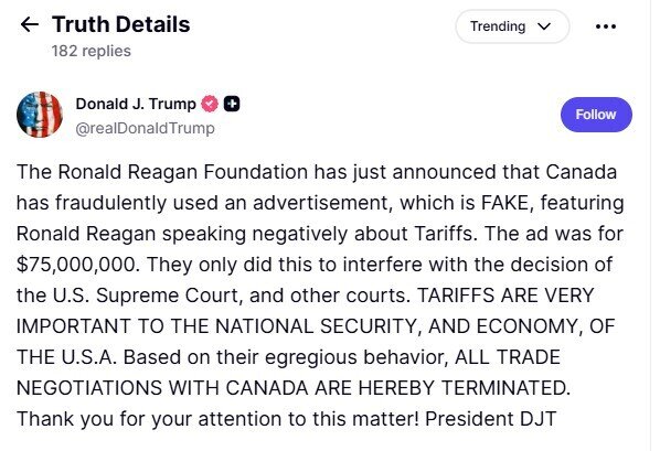 Ông Trump 'nổi giận', tuyên bố chấm dứt toàn bộ đàm phán thương mại với đồng minh thân cận