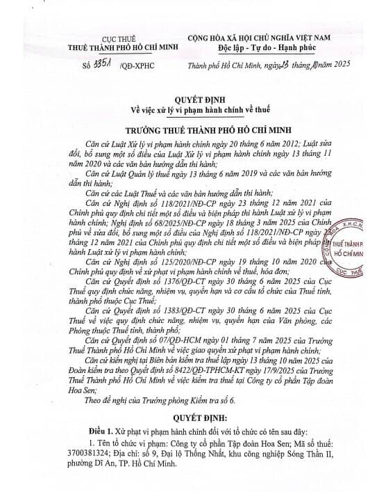 Hoa Sen Group bị phạt và truy thu thuế hơn 1,5 tỷ đồng