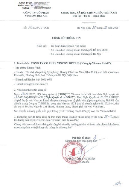 Vincom Retail bán Vincom Center Nguyễn Chí Thanh