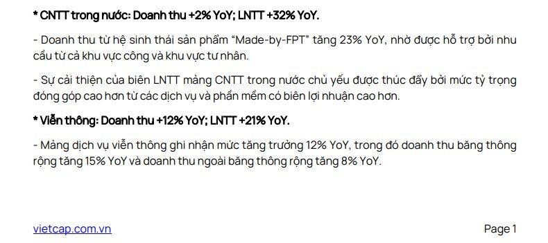 Vietcap: Doanh thu ký mới mảng CNTT nước ngoài của FPT tiếp tục phục hồi