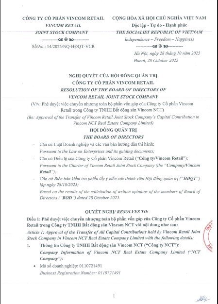 Vincom Retail bán Vincom Center Nguyễn Chí Thanh