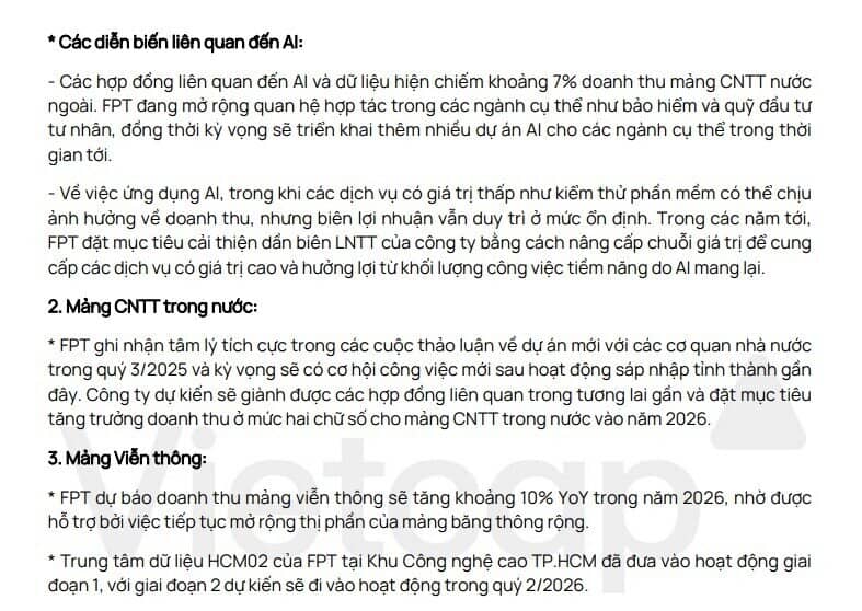 Vietcap: Doanh thu ký mới mảng CNTT nước ngoài của FPT tiếp tục phục hồi