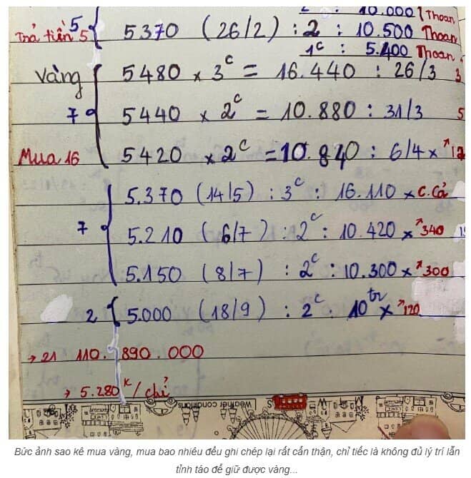 Sao kê mua vàng xem mà tiếc