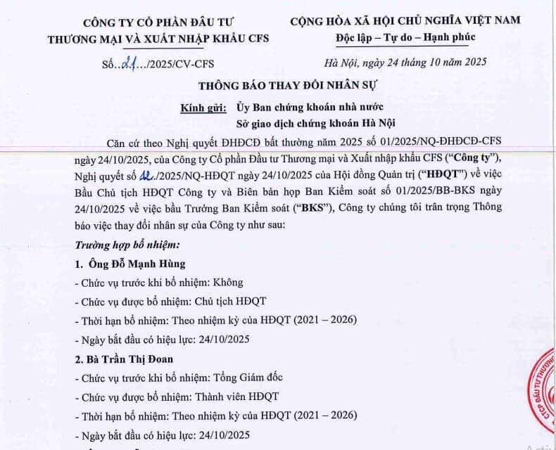 Một doanh nghiệp liên quan đến ‘nhóm’ FLC bất ngờ thông báo miễn nhiệm 8 nhân sự cấp cao