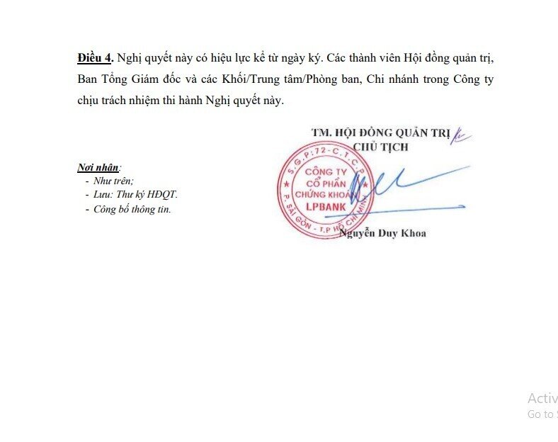 LPBS triệu tập ĐHĐCĐ bất thường lần thứ 4 bầu thành viên HĐQT