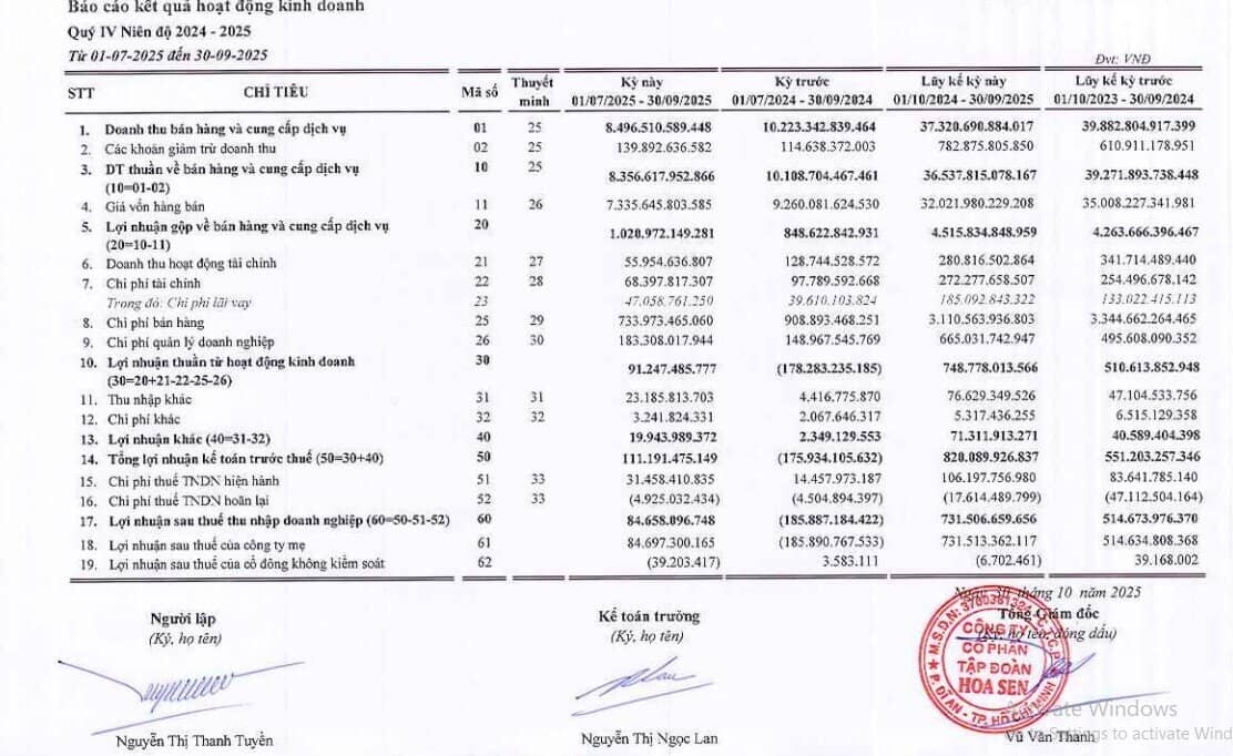 Lợi nhuận sau thuế niên độ 2024 - 2025 của Hoa Sen đạt 732 tỷ đồng