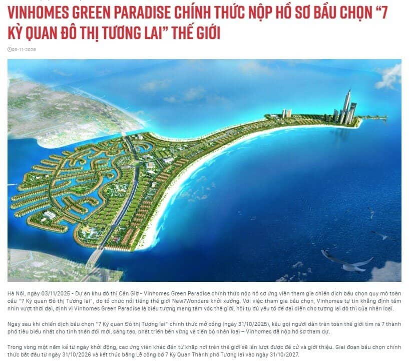 Vingroup muốn đưa siêu dự án Cần Giờ trở thành 1 trong 7 kỳ quan đô thị tương lai