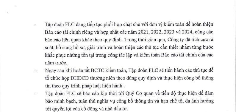 FLC giải trình nguyên nhân chậm công bố thông tin và kế hoạch khắc phục
