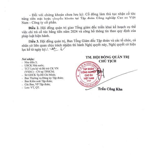 1.600 tỷ đồng sắp "chảy về túi" cổ đông GVR trong tháng 12