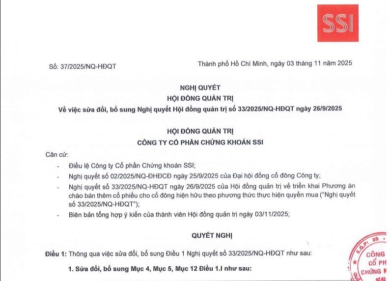 Chứng khoán SSI giảm số lượng cổ phiếu chào bán cho cổ đông