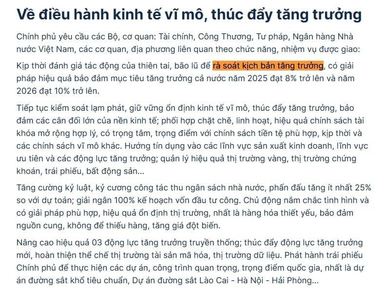 Chính phủ yêu cầu rà soát kịch bản tăng trưởng GDP sau bão lũ, đảm bảo đạt mục tiêu 8% năm 2025