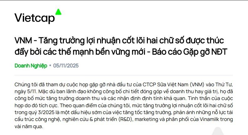 Gặp gỡ nhà đầu tư, lãnh đạo VNM thông tin gì?