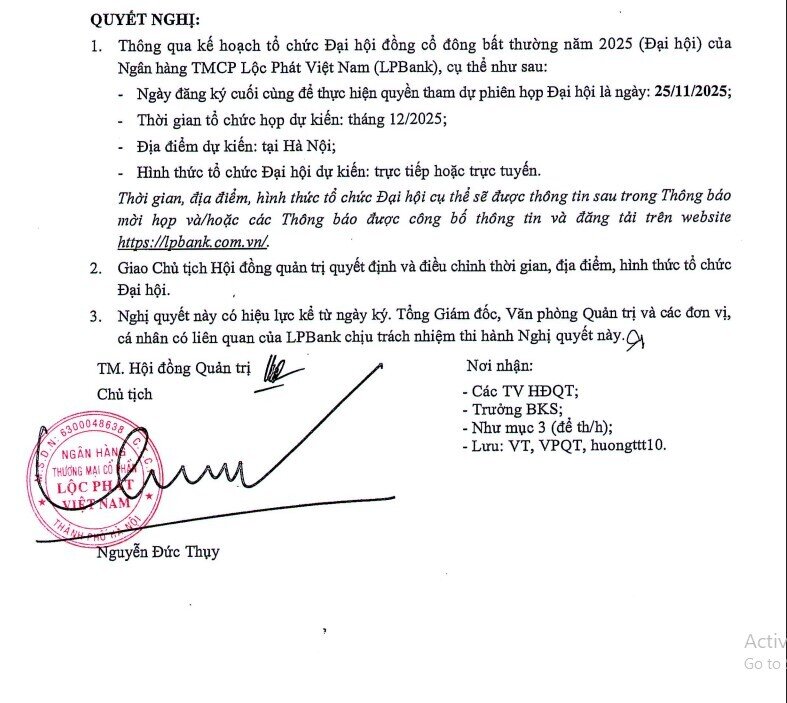 LPBank triệu tập ĐHĐCĐ bất thường