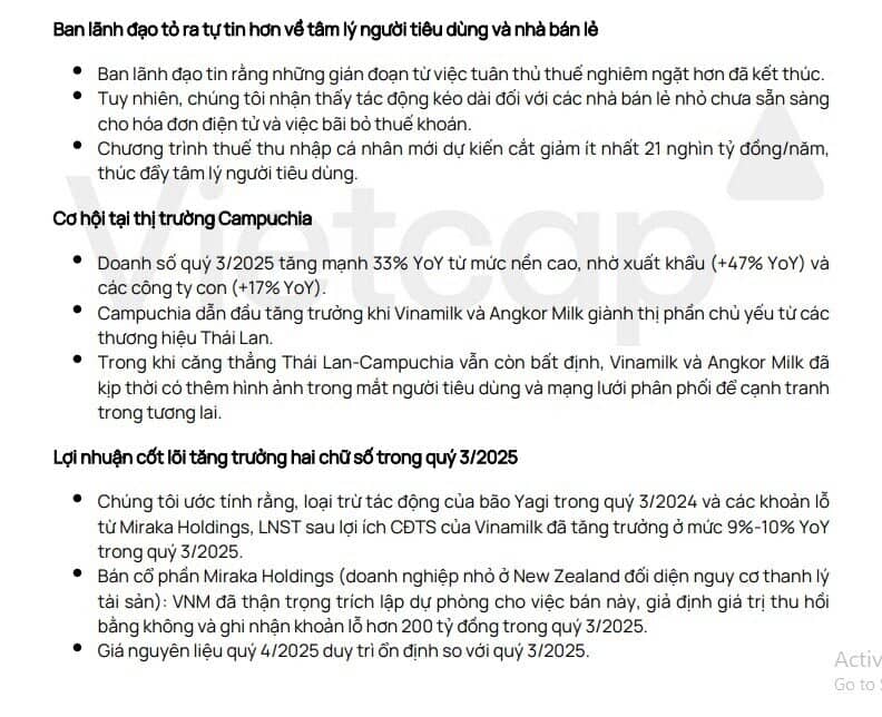 Gặp gỡ nhà đầu tư, lãnh đạo VNM thông tin gì?