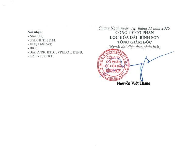 Lọc hóa dầu Bình Sơn tăng vốn điều lệ vượt 50.000 tỷ đồng sau phát hành cổ phiếu