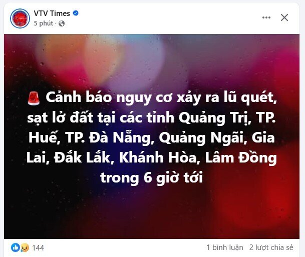 Cảnh báo nguy cơ xảy ra lũ quét, sạt lở đất tại các tỉnh này trong 6 giờ tới