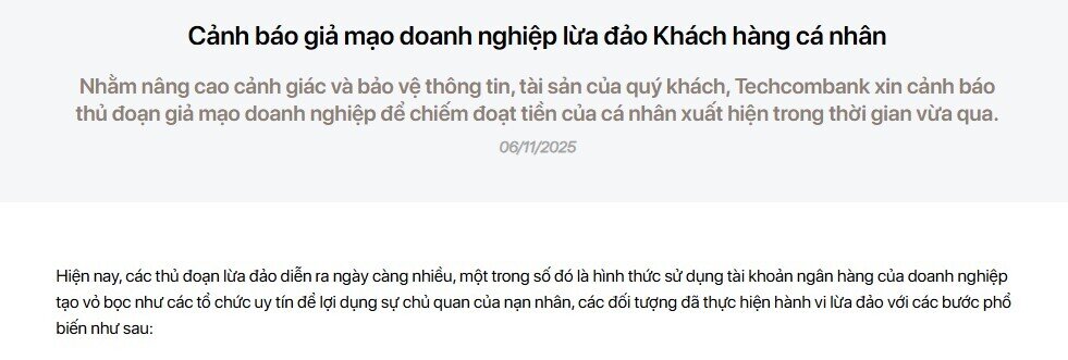 Techcombank cảnh báo: 3 thủ đoạn lừa đảo này đang khiến nhiều người "trắng tay" mất sạch tiền!